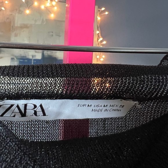 Zara Black One Shoulder Sheer Panel Knit Top | Asymmetrical | Size M - Picture 4 of 5